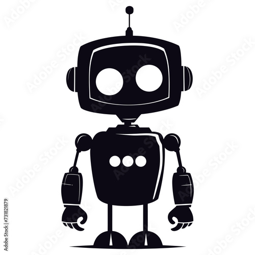 Silhouette cute robot black color only full body