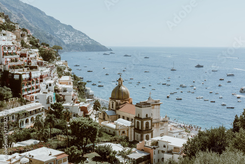 Positano Panorama: Coastal Charm and Mountain Majesty with Yachts and Cliffside Villas