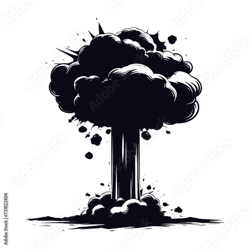 Silhouette nuclear explosion black color only