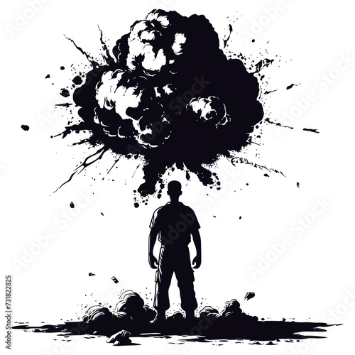 Silhouette nuclear explosion black color only