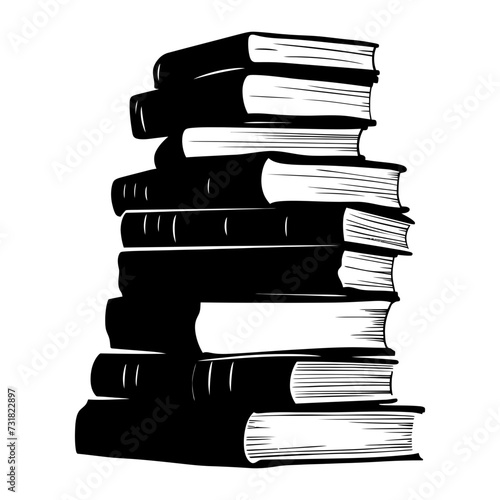Silhouette pile of book black color only