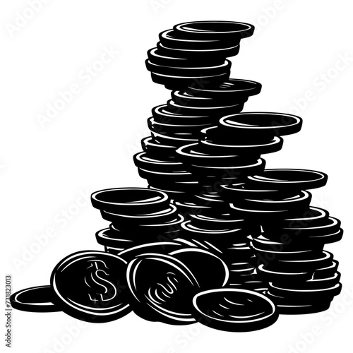 Silhouette pile of coin black color only