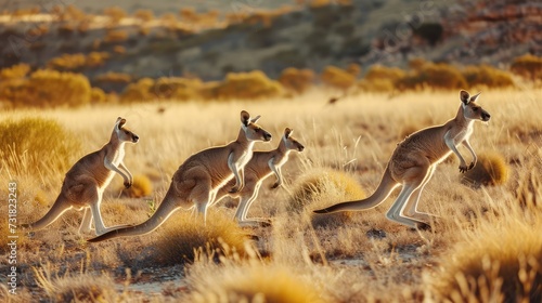 Kangaroos in Motion Across the Australian Landscape