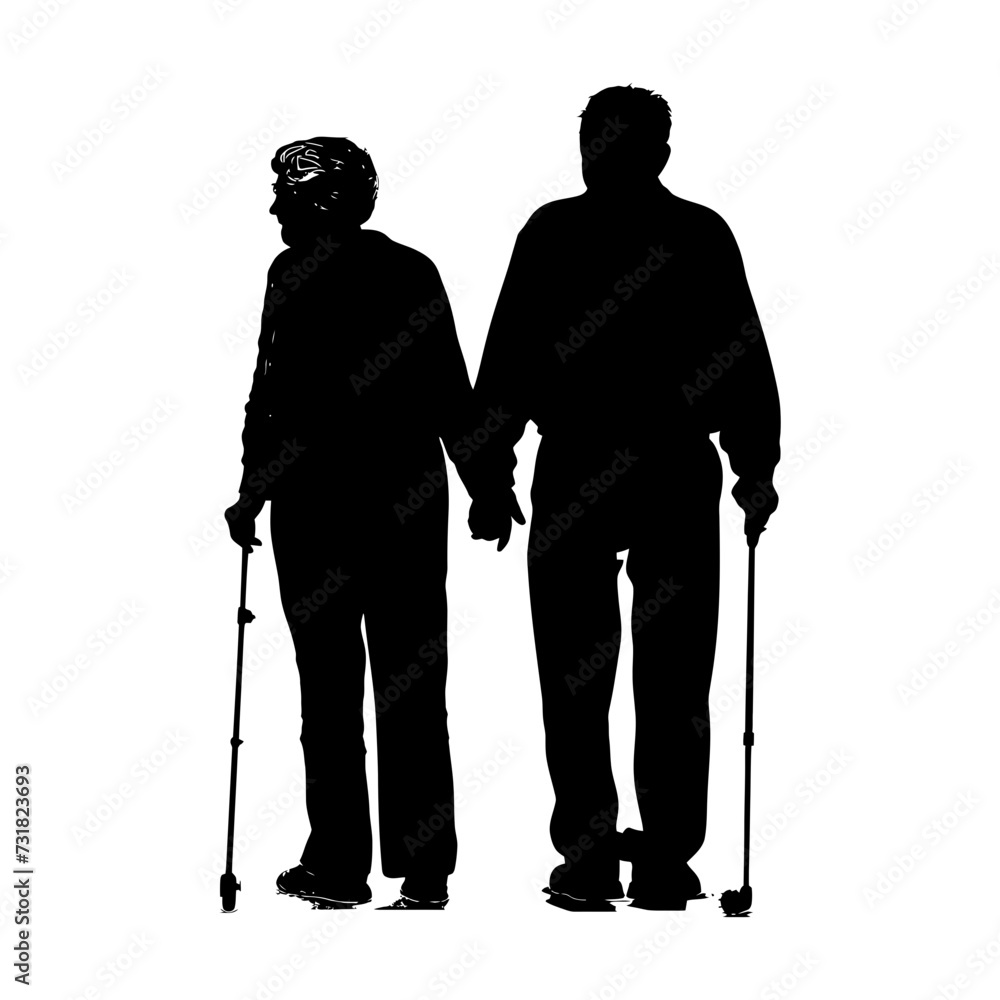 Silhouette couple of the elderly black color only full Silhouette couple of the elderly black color only full