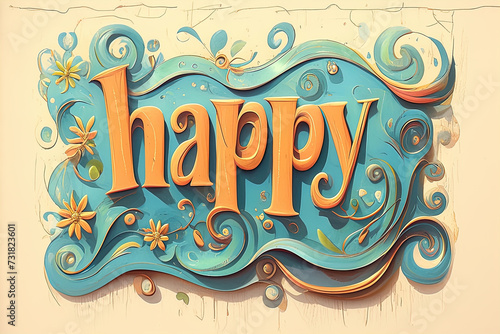 A postcard with the word "Happy". Design of albums, notebooks, banners. Vector illustration.
