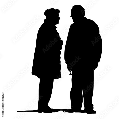 Silhouette couple of the elderly black color only full