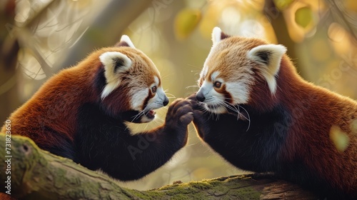 Endangered Red Pandas Frolicking Together