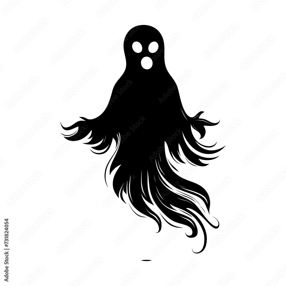 Silhouette cute ghost black color only full body body Silhouette cute ghost black color only full body body