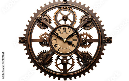 Industrial Style Gear Clock Isolated on Transparent Background PNG.