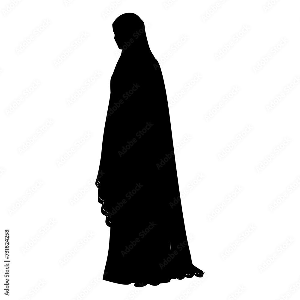 Silhouette cute hijab women black color only full body Silhouette cute hijab women black color only full body