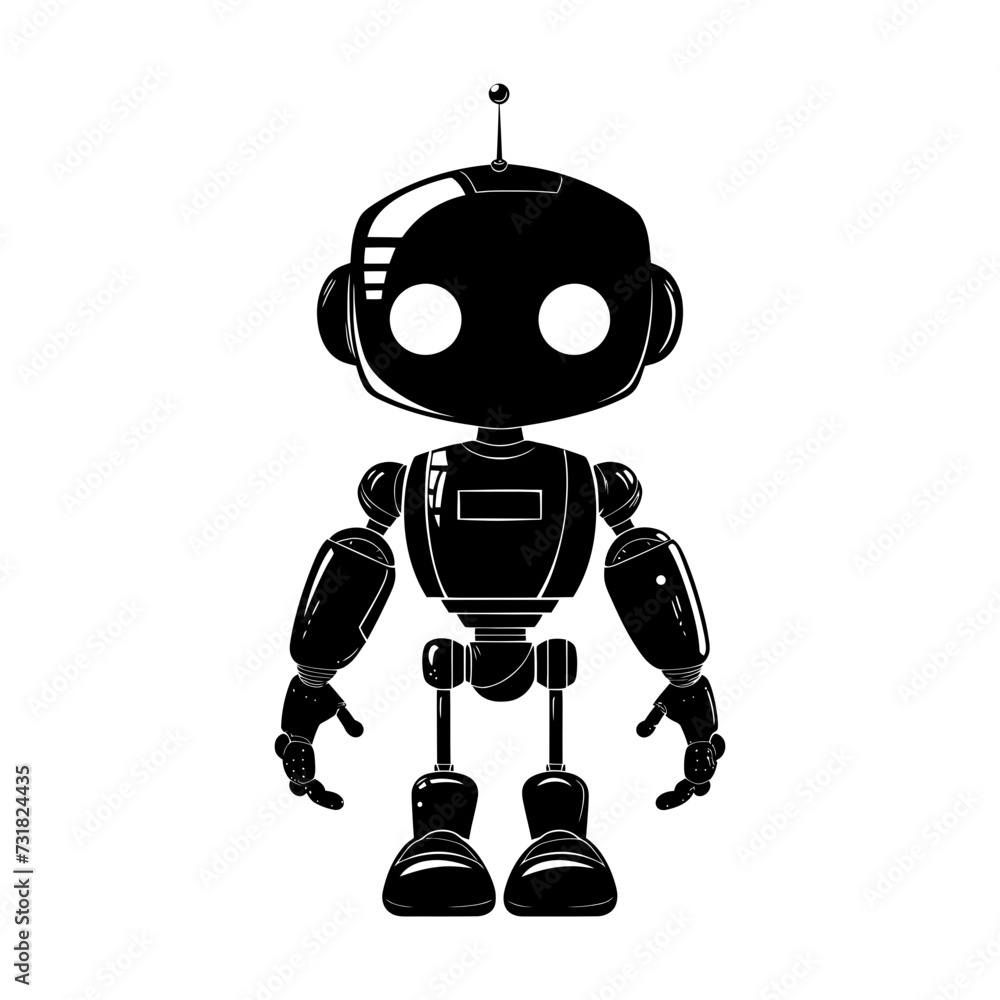 Silhouette cute robot black color only full body body Silhouette cute robot black color only full body body