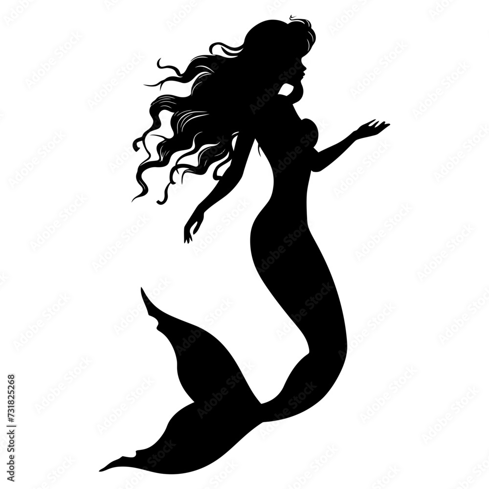 Silhouette mermaid black color only full body body