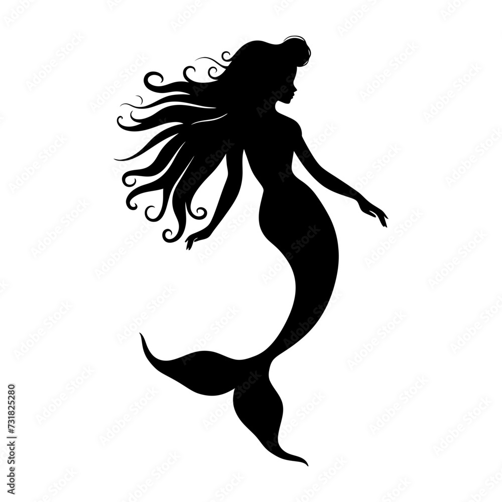 Silhouette mermaid black color only full body body Silhouette mermaid black color only full body body