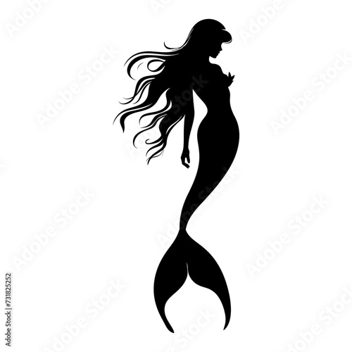 Silhouette mermaid black color only full body body