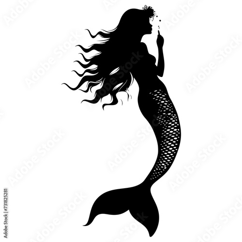 Silhouette mermaid black color only full body body