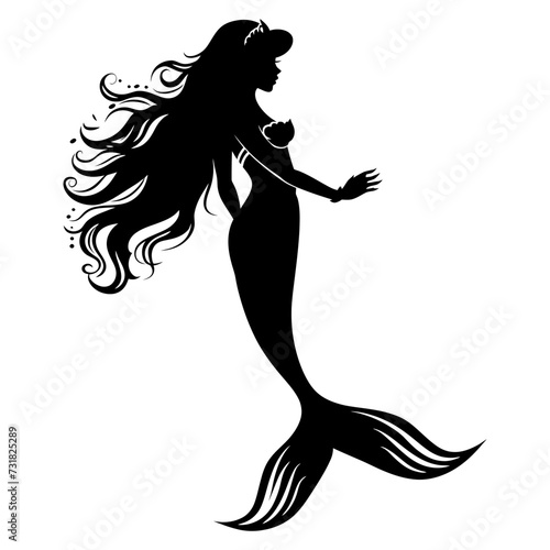 Silhouette mermaid black color only full body body
