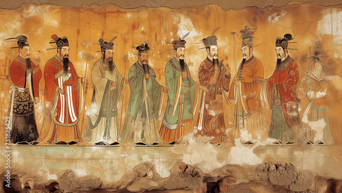 Historic Hierarchy: Illustration of King and Subjects from Ancient Chinese Tombs photo