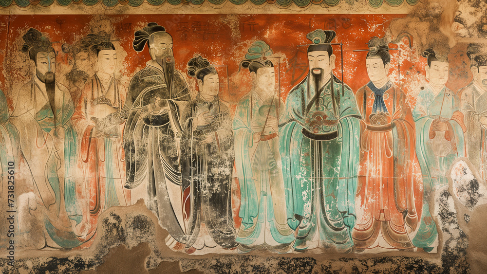 Historic Hierarchy: Illustration of King and Subjects from Ancient Chinese Tombs