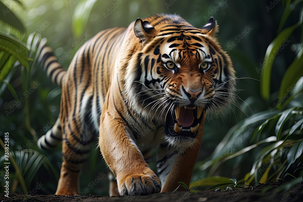 Extreme close-up of ferocious Tiger Aggression, created with Generative AI technology Extreme close-up of ferocious Tiger Aggression, created with Generative AI technology