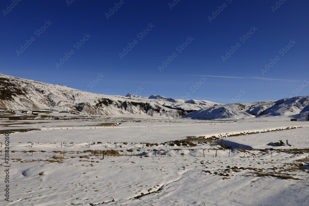 View on a valley in the Suðurland region in the south of Iceland, not far from the village Vík. View on a valley in the Suðurland region in the south of Iceland, not far from the village Vík.