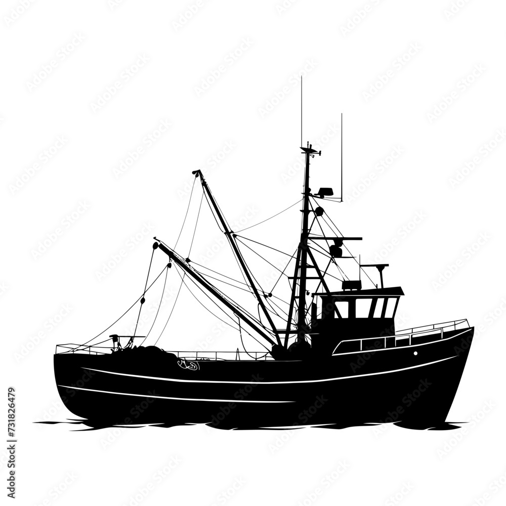 Silhouette fishing boat black color only Silhouette fishing boat black color only