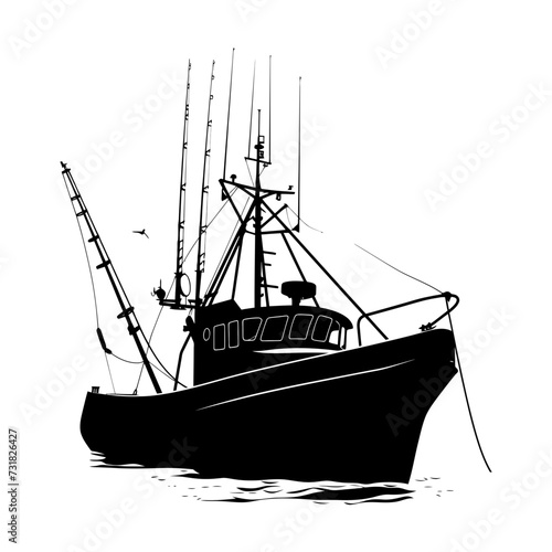 Silhouette fishing boat black color only