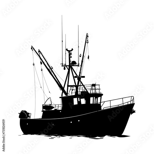 Silhouette fishing boat black color only