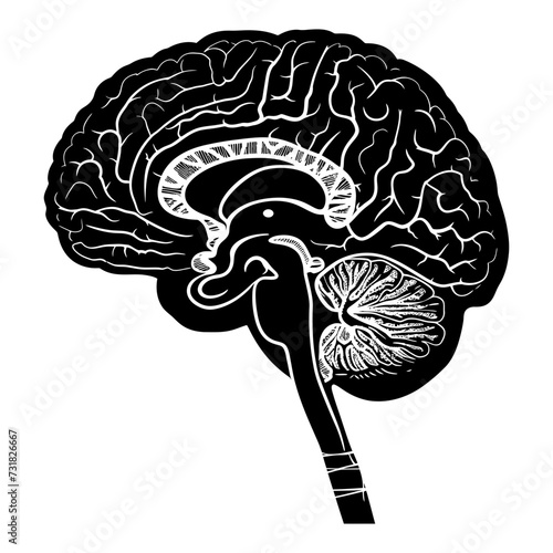Silhouette for internal organs of brain black color only