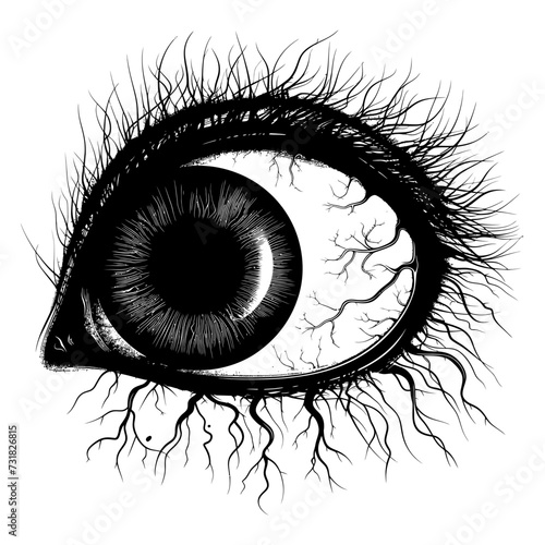 Silhouette for internal organs of eye ball black color only
