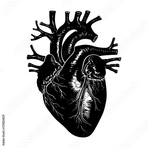 Silhouette for internal organs of heart black color only
