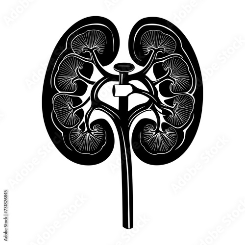 Silhouette for internal organs of kidney black color only