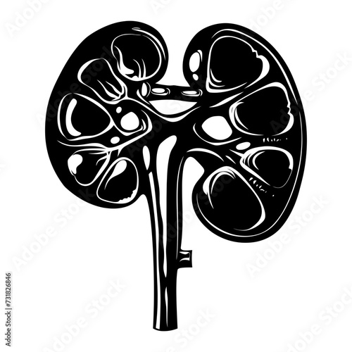 Silhouette for internal organs of kidney black color only