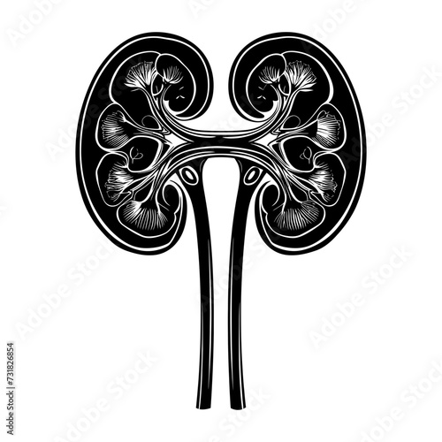 Silhouette for internal organs of kidney black color only