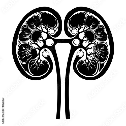 Silhouette for internal organs of kidney black color only