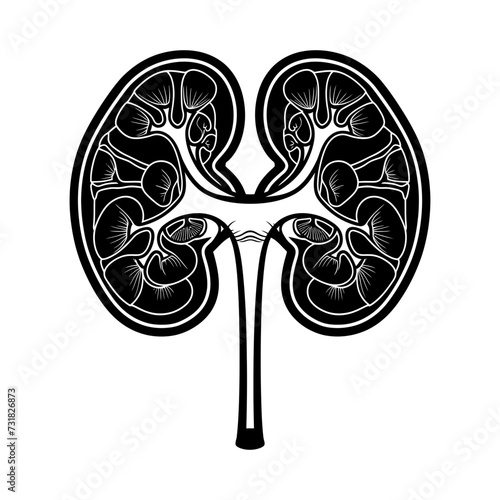 Silhouette for internal organs of kidney black color only