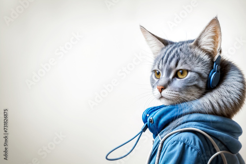  Il Gatto Ritmico- Ammirevole Ritratto di un Gatto con Cuffie Ascoltando Musica photo