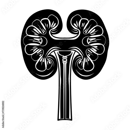 Silhouette for internal organs of kidney black color only