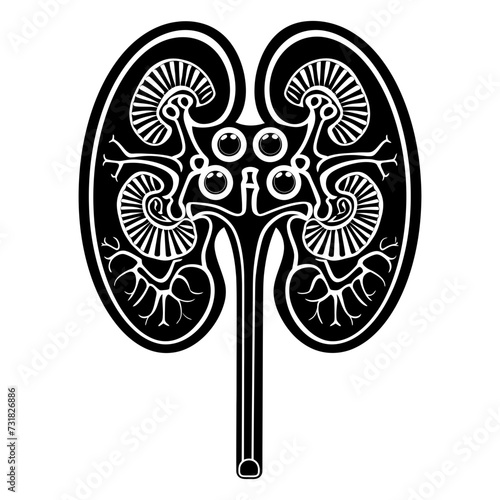 Silhouette for internal organs of kidney black color only