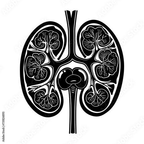 Silhouette for internal organs of kidney black color only