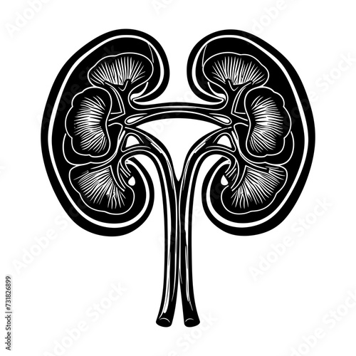 Silhouette for internal organs of kidney black color only