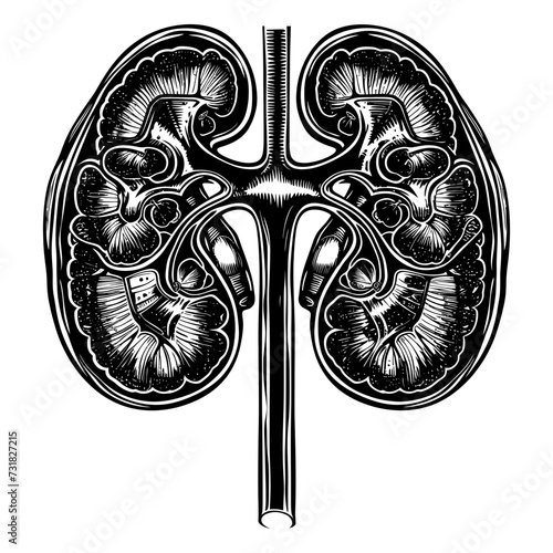 Silhouette for internal organs of the kidney black color only