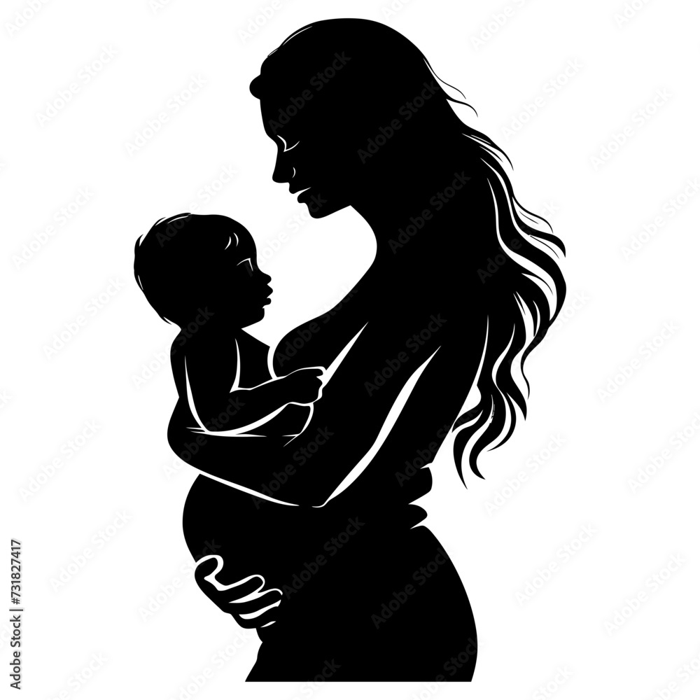 Silhouette for mother day moment black color only full body