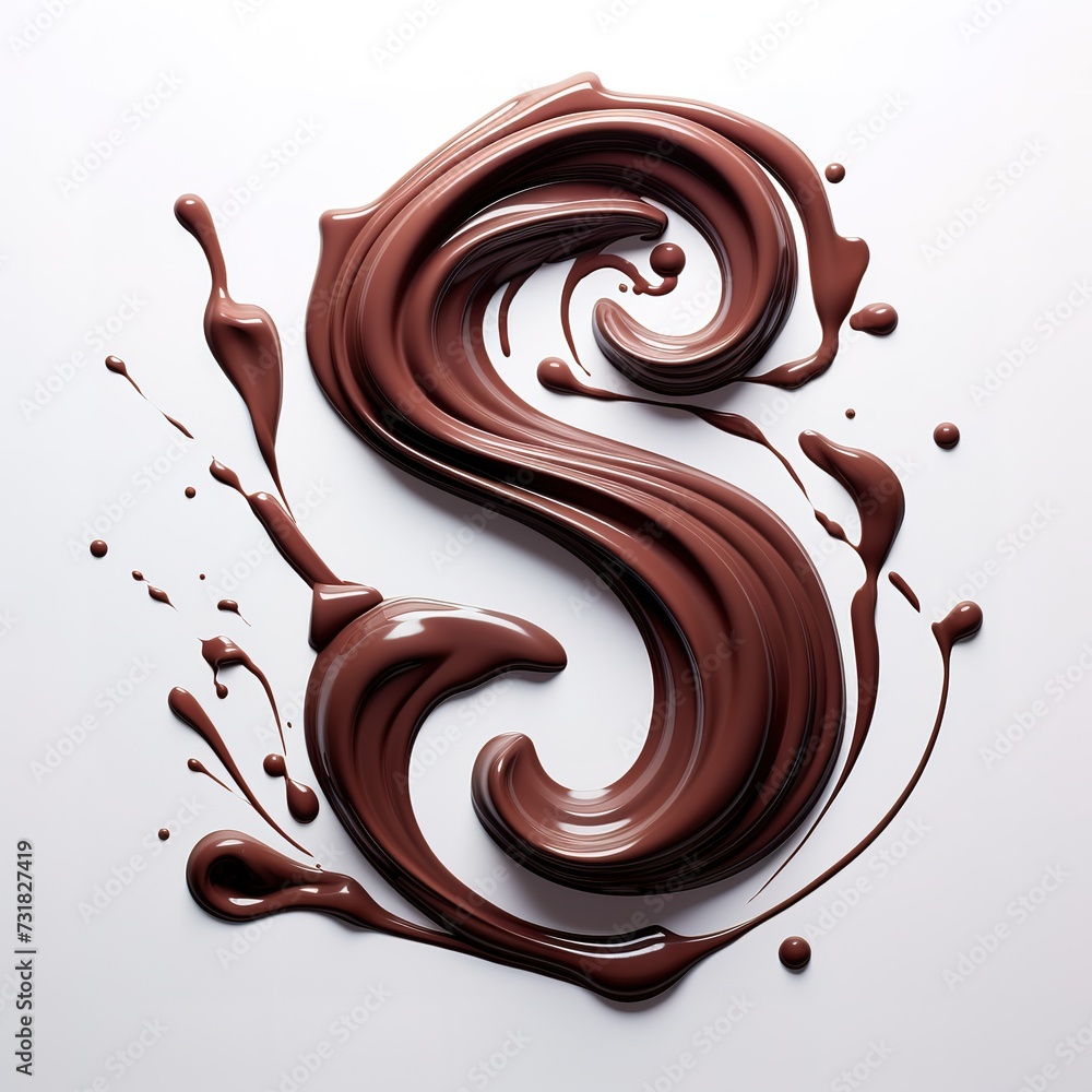 chocolate splashes that form the letter S on a white background chocolate splashes that form the letter S on a white background