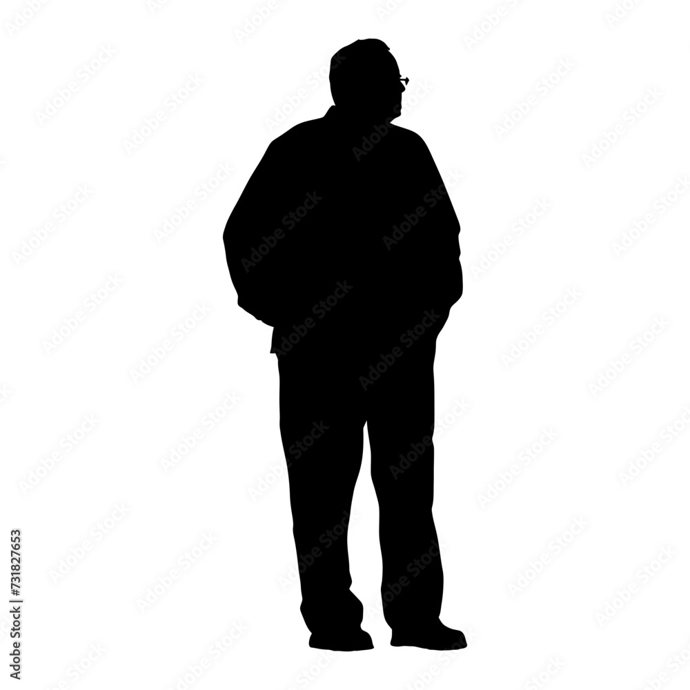 Silhouette the elderly man full body black color only