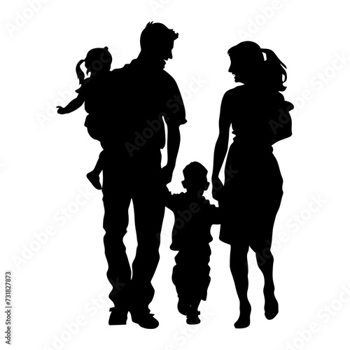 Silhouette happy family black color only full body 