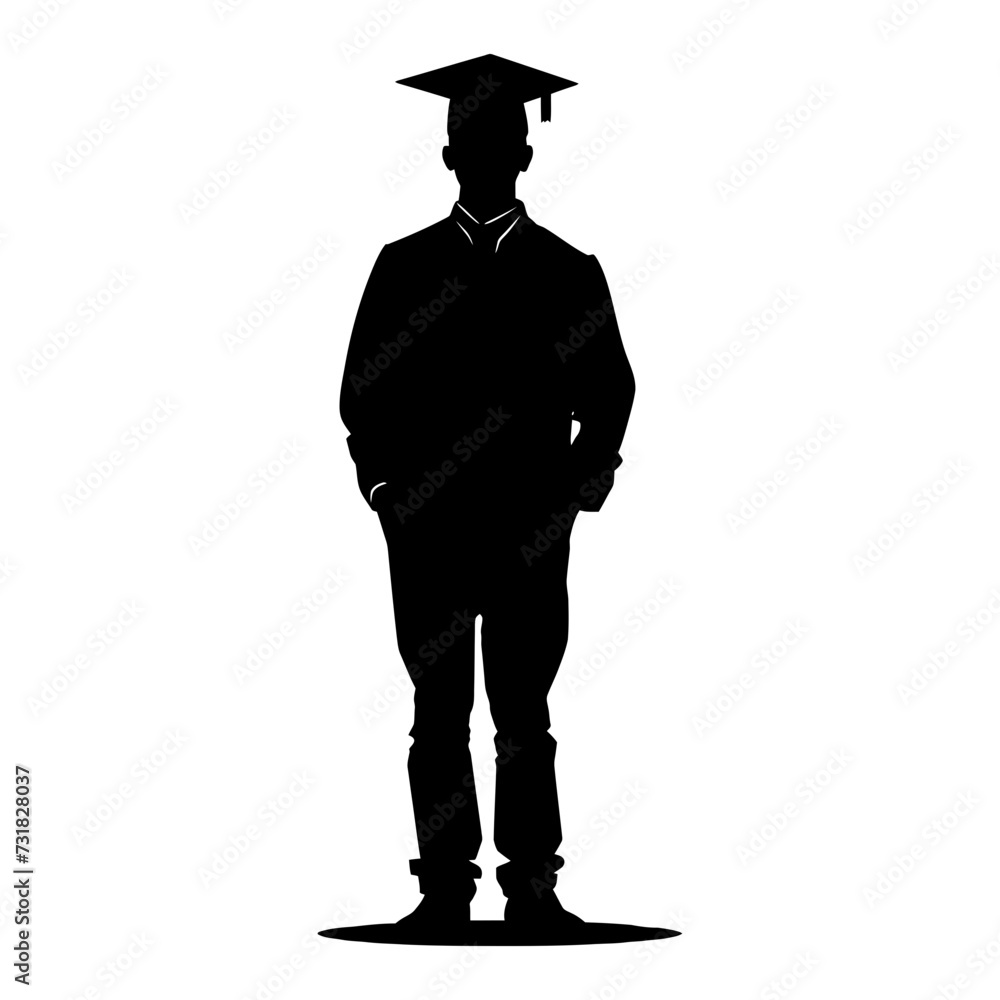 Silhouette man wear graduating hat black color only Silhouette man wear graduating hat black color only