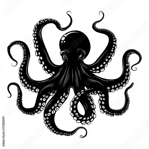 Silhouette octopus black color only full body 