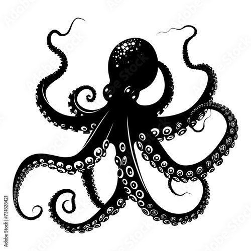 Silhouette octopus black color only full body 