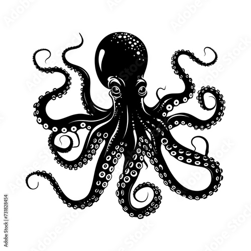 Silhouette octopus black color only full body 