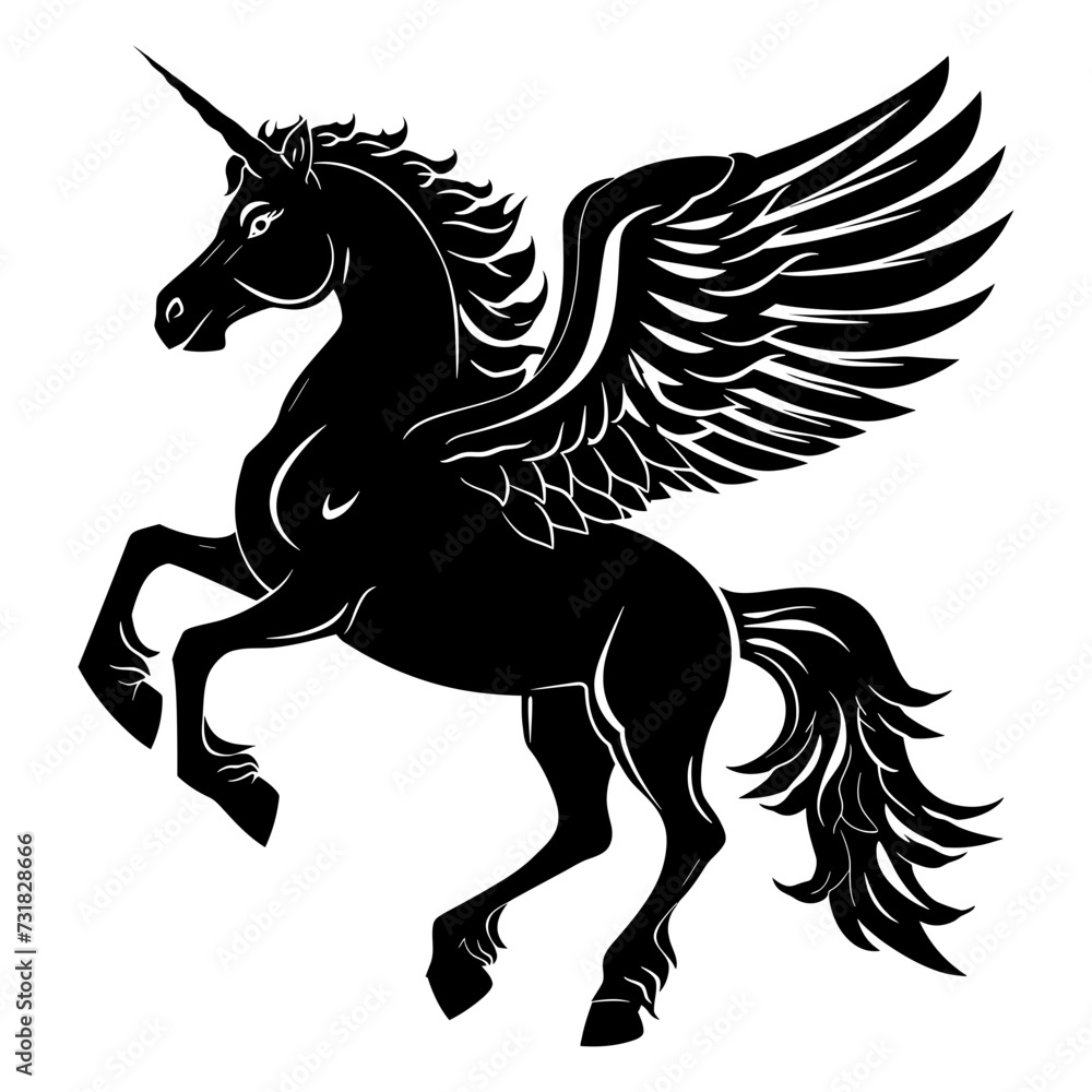 Silhouette pegasus black color only full body Silhouette pegasus black color only full body